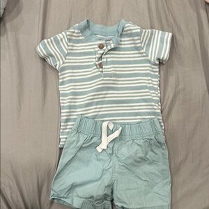 Carter's Light Blue and White Striped Baby Romper